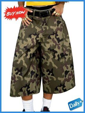 Women's Baggy Wide Leg Capri Pants High Waisted Cropped Cargo Pants